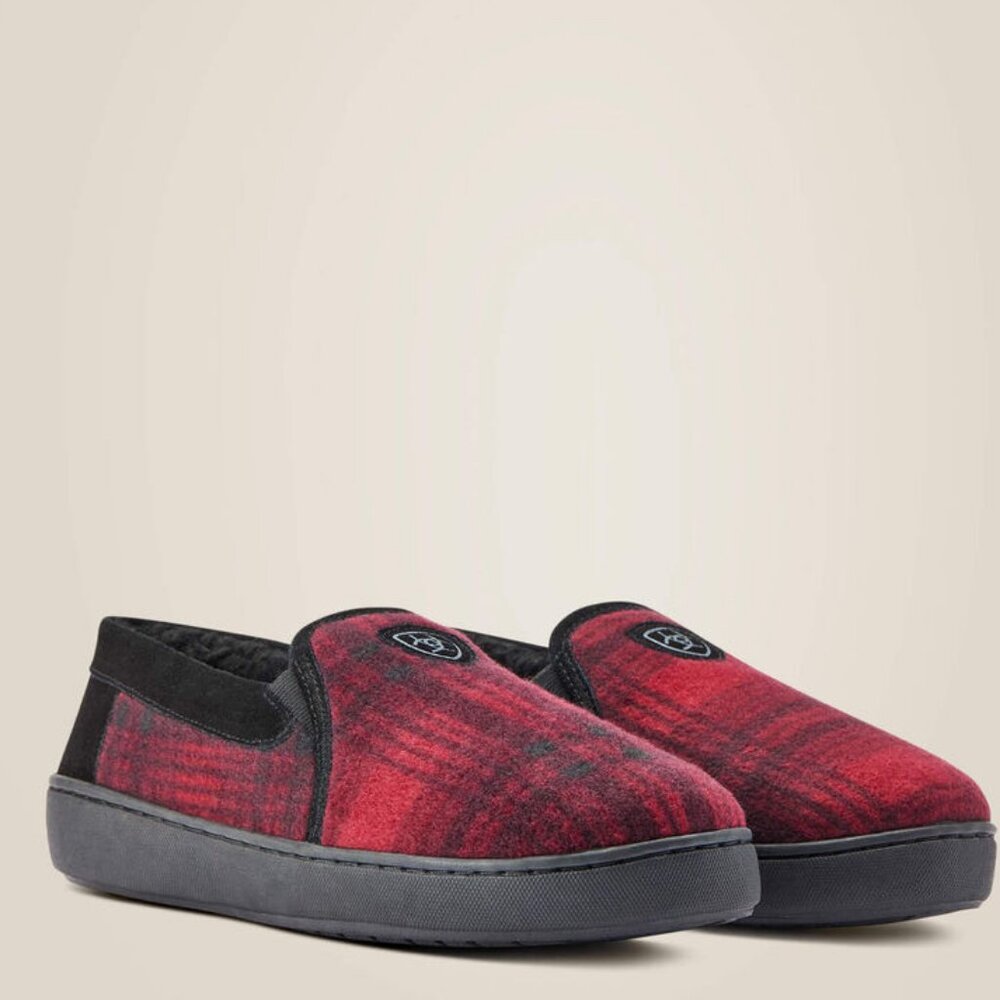 Ariat Lincoln Slippers Men Sz. 12 Red Plaid Lined AR2835 New In Box - Gift Tin